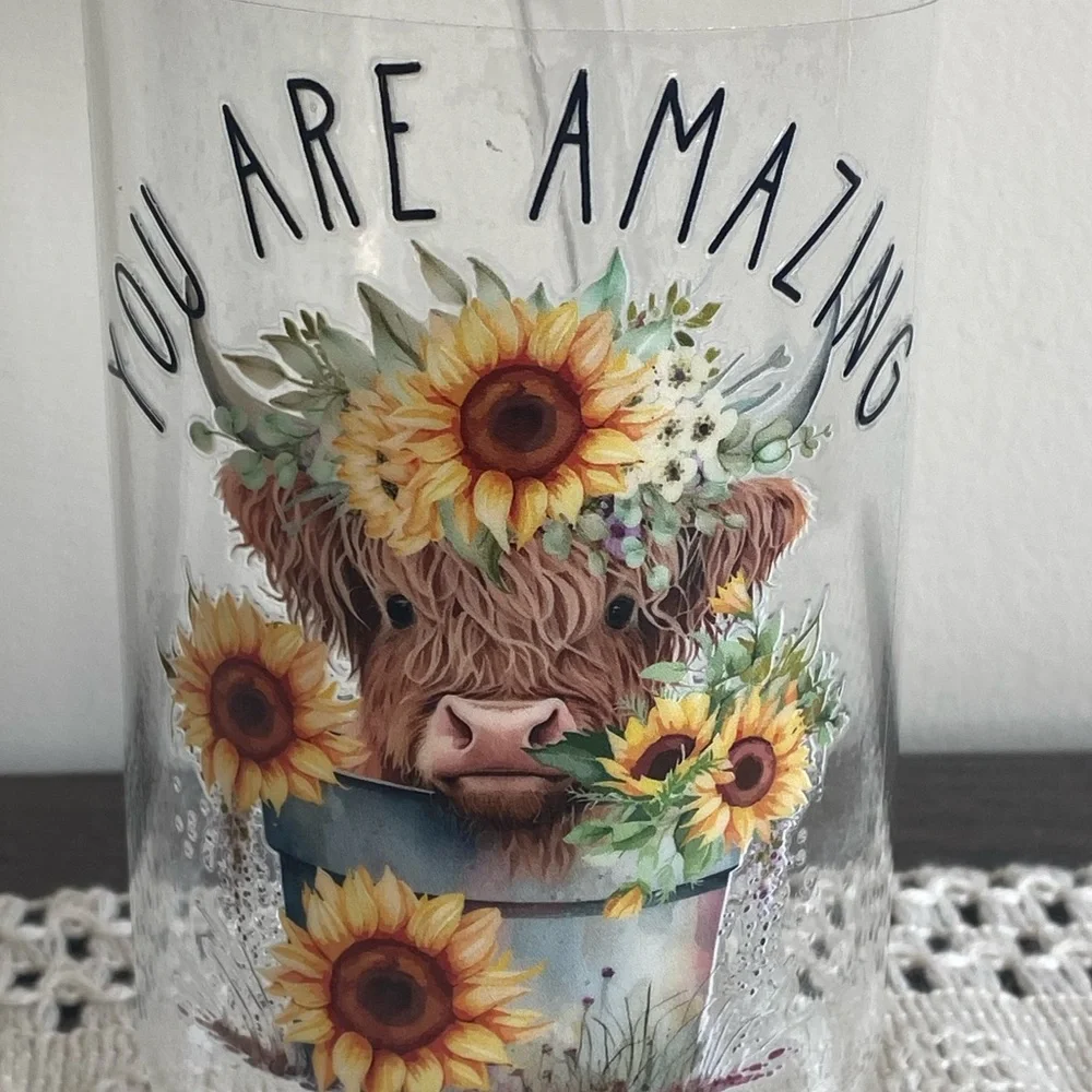Sunflower Glass Tumbler with Straw